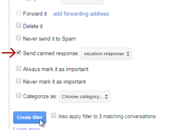 canned response to filter