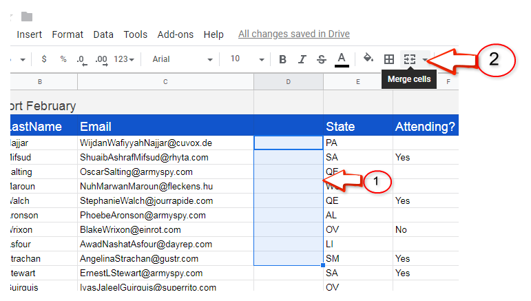 how to merge cells in a table on google docs