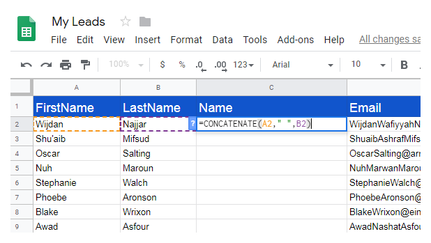 merge two columns in sheets