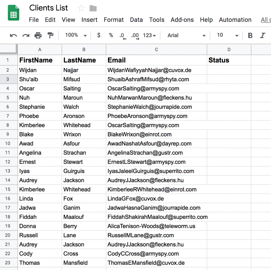 client list google sheet